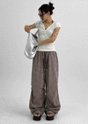 Latpu Summer Banding Check Wide Two-way Pants
