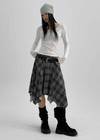 Homefing Check Unbalance Banding Midi Skirt