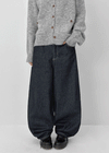 Long Bell Back Pocket Stitch Raw Fabric Wide Denim Pants