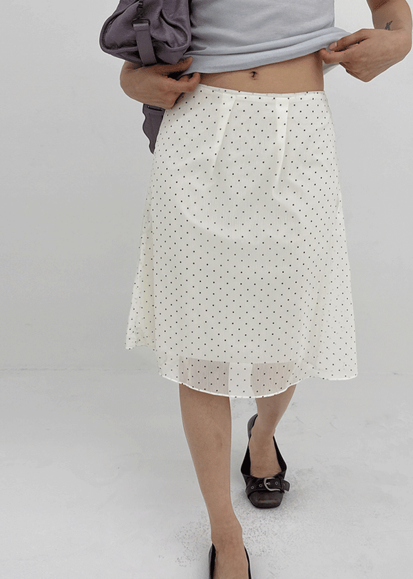 Yos Chiffon Dot Banding Midi Skirt