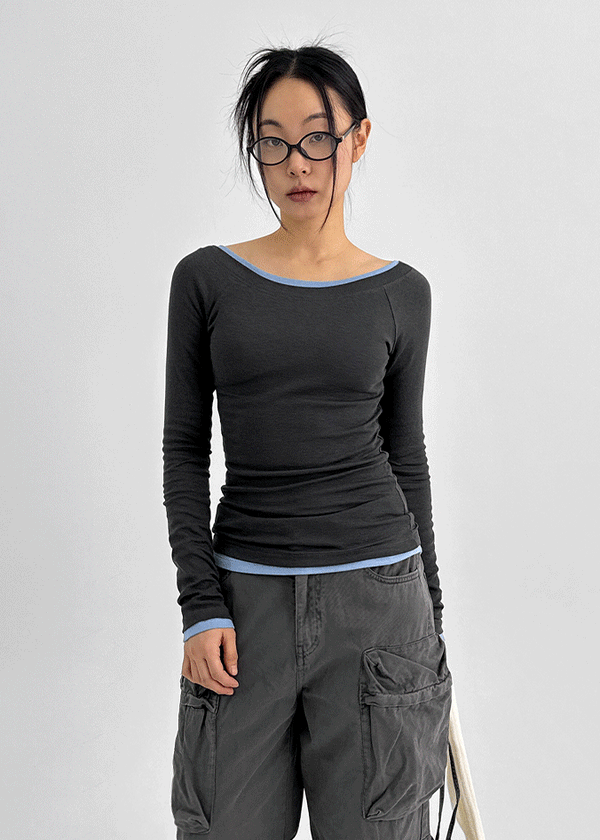 Yantou Off-Shoulder Tencel Long-Sleeve Top