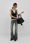 Cellom Back Pocket Slim Washed Bootcut Denim Pants