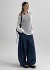 Campson Stripe Wide Balloon Denim Pants