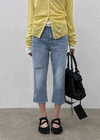 Link cut slit denim capri pants