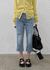 Link cut slit denim capri pants