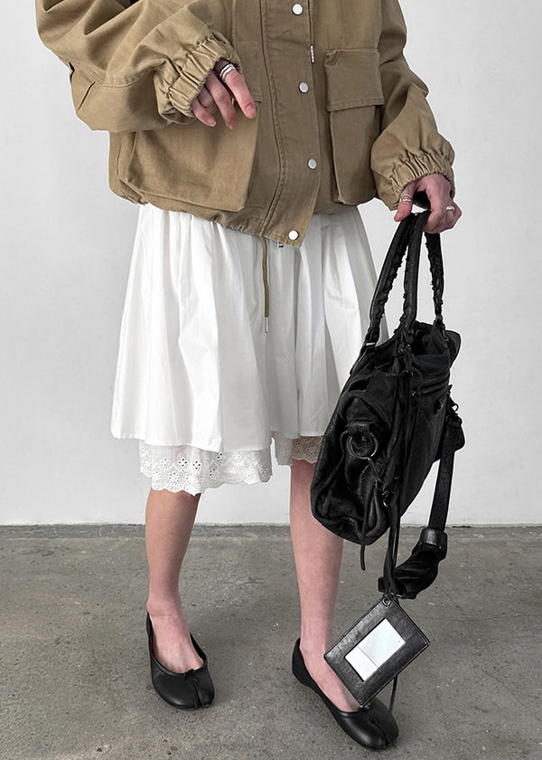 Lacton Back Banding Lace Cotton Lace Midi Skirt