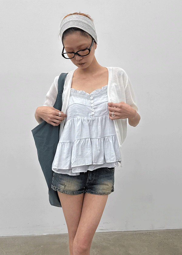 Viewbing Linen V-neck Short-sleeve Cardigan