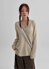 Hava Loose Fit Slit Henley Neck Knit Long Sleeve Tee