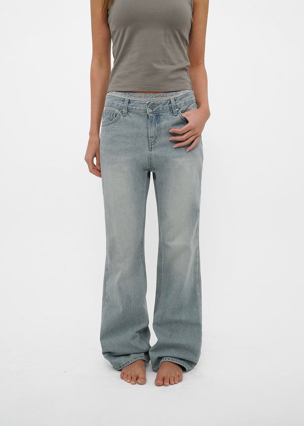 [B-DENIM] WASHING LOW SLIM BOOTS-CUT JEANS 053