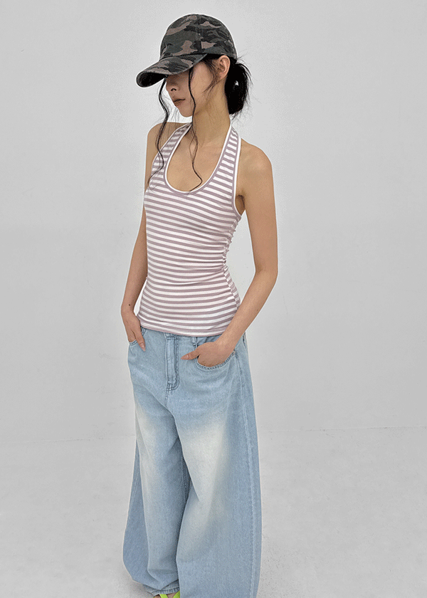 Woothing Striped Long Halter Sleeveless