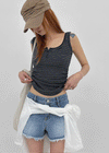 Telton Layered Striped Henley Neck Shirred Sleeveless Top