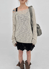 Canang Cutout Loose Fit Boat Neck Summer Long Sleeve Knit