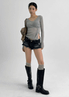 Shavern Cutting Denim Shorts