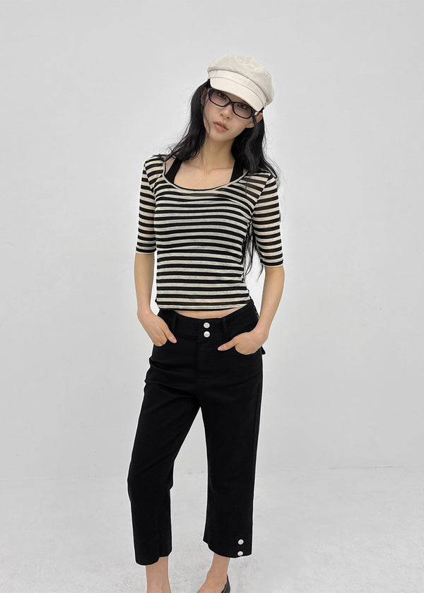 Huring U-neck striped 5-sleeve tee