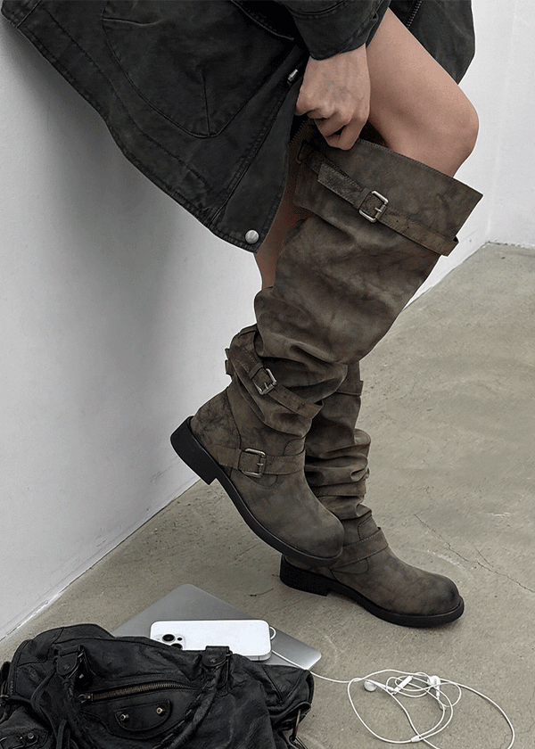 Fillet vintage buckle long boots