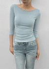 Iftic Striped Shirred Boat Neck Sleeveless Tee