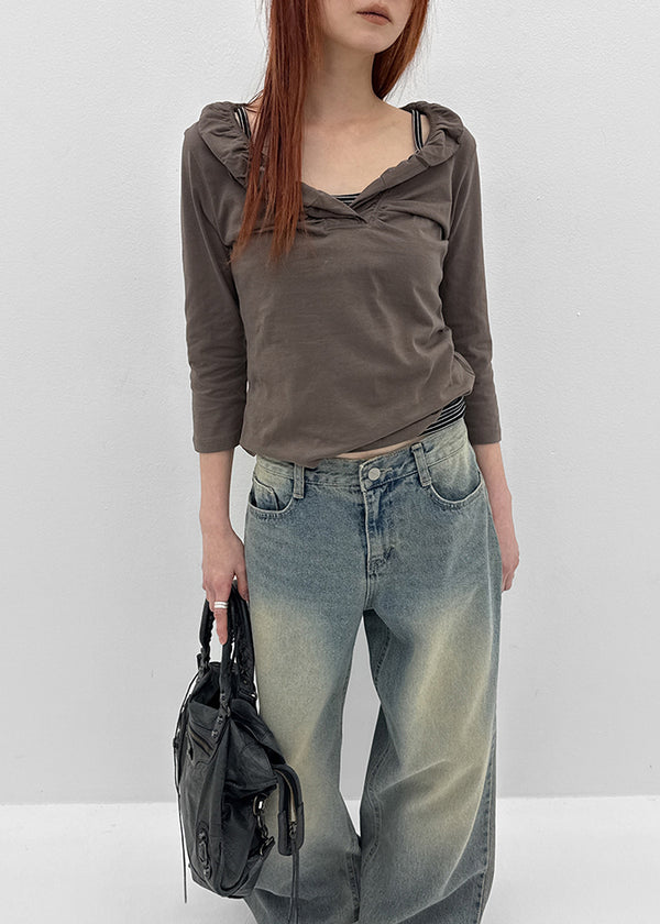 The Bellit Frill V-neck 3/4 Sleeve T-Shirt