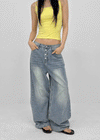 Landy button wide denim pants