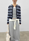 Pju Striped Round Knit Cardigan