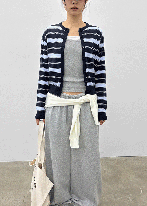 Pju Striped Round Knit Cardigan