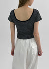 [MADE] Stripe Backless Short Sleeve T-shirt (Cap built-in)