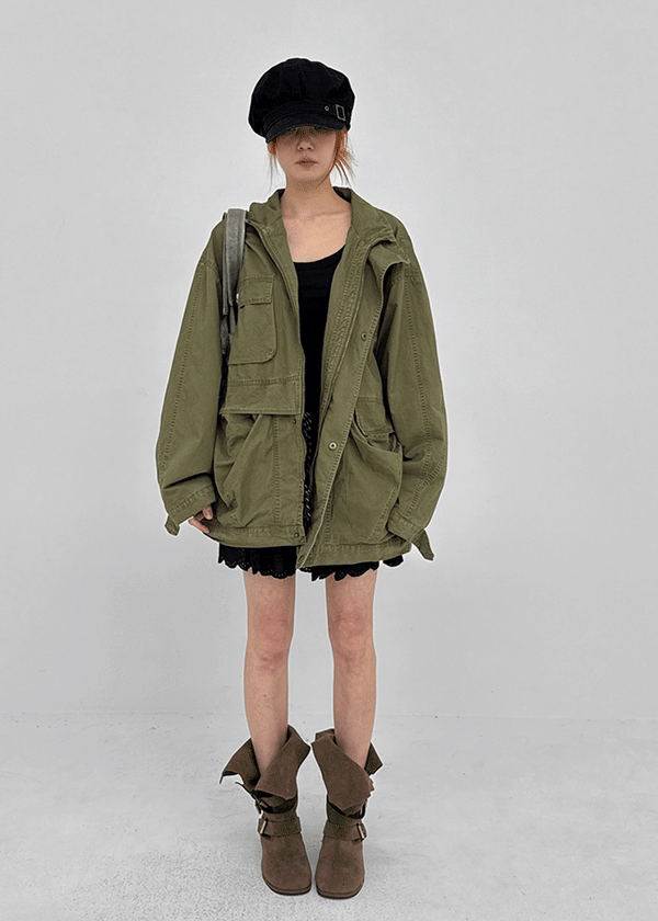 Tark Vintage Washed High-neck Field Jacket