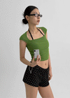 Vintech Square Cap Sleeve Crop Short Sleeve T-shirt