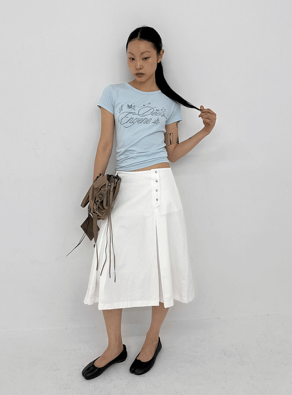 Romsha Snap Button Pintuck Midi Skirt