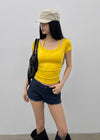 Solsee Halter Layered Short Sleeve Tee (Built-in Cap)