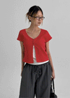 Elton Gold Button Slit Short Sleeve Cardigan