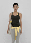 Crow U-Neck Ribbed Sleeveless Top