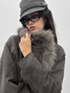 [MADE] Muer High-Neck Fur Padded Shearling Jacket
