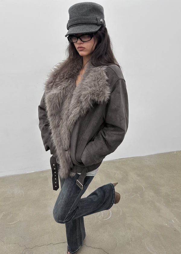 [MADE] Muer High-Neck Fur Padded Shearling Jacket