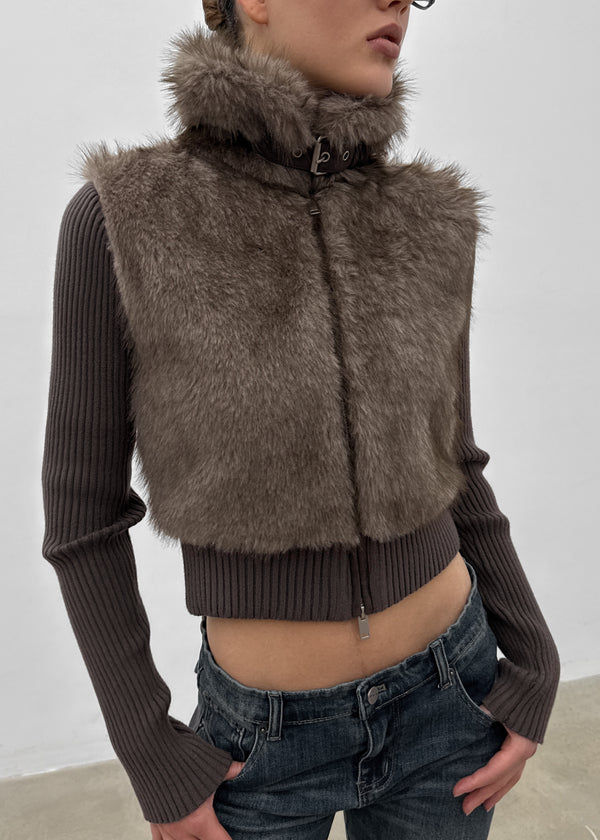 [MADE] Port Fur Collar Knit Zip-up