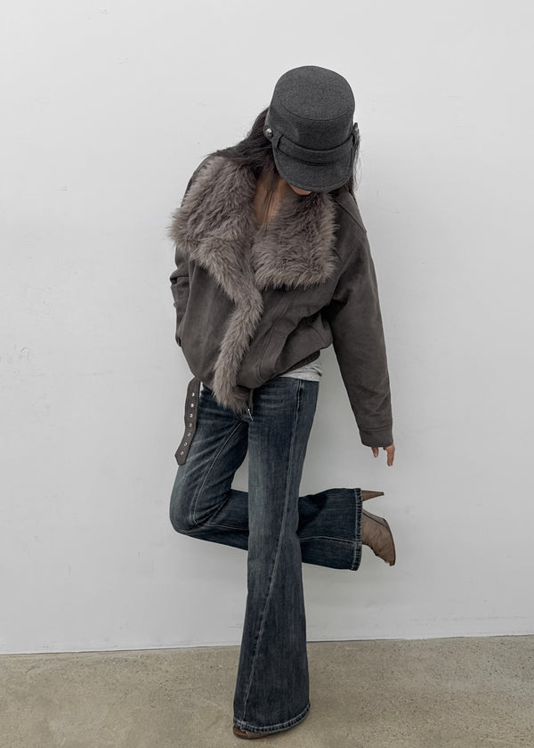 [MADE] Muer High-Neck Fur Padded Shearling Jacket