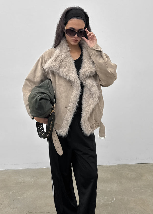 [MADE] Muer High-Neck Fur Padded Shearling Jacket