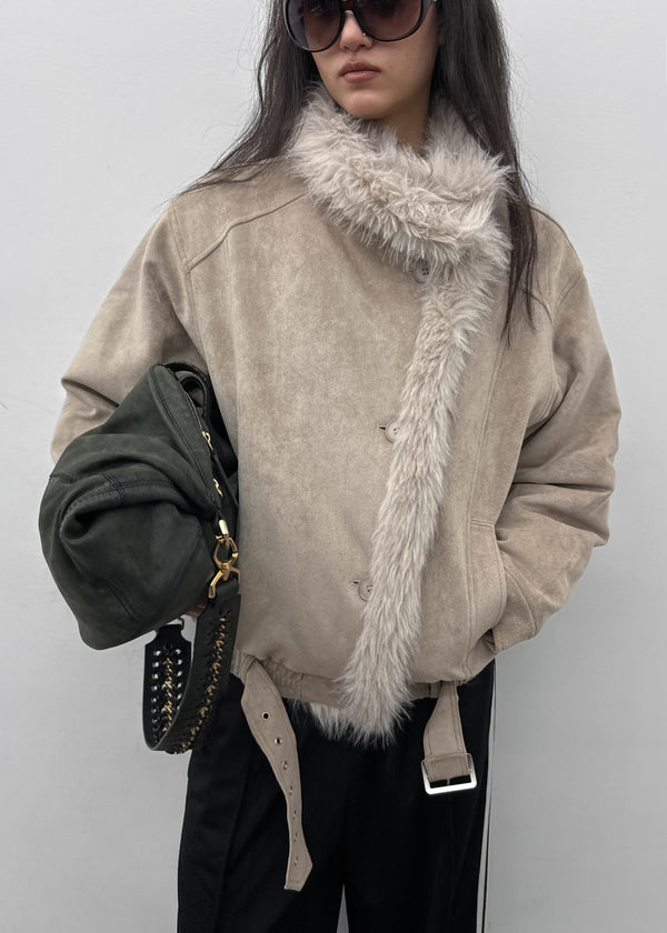[MADE] Muer High-Neck Fur Padded Shearling Jacket