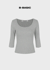 [B-BASIC] Standard U-Neck 3/4 Sleeve T-shirt (2SIZE)