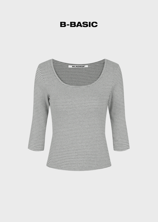 [B-BASIC] Standard U-Neck 3/4 Sleeve T-shirt (2SIZE)