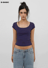 [B-BASIC] Basic Ribbed Wide U-Neck Cap Sleeve Short Sleeve Top (2 Size)