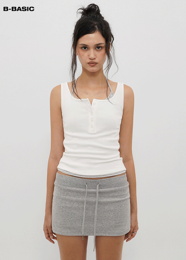 [B-BASIC] Tension Standard Square Henley Neck Sleeveless Top (2 SIZE)