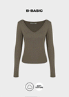 [B-BASIC] Soft Cotton V-Neck Long Sleeve T-Shirt (2SIZE)