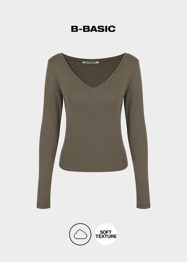 [B-BASIC] Soft Cotton V-Neck Long Sleeve T-Shirt (2SIZE)