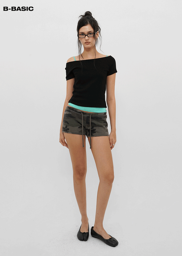 [B-BASIC] Standard Slim Off-Shoulder Short-Sleeve T-Shirt (2 SIZE)