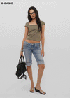 [B-BASIC] Tension Cotton Square-Neck Cap-Sleeve Short-Sleeve T-Shirt (2 SIZE)