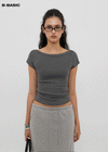 [B-BASIC] Basic Ribbed Boat Neck Short Sleeve Tee (2 SIZE)