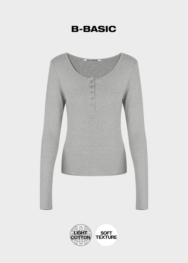 [B-BASIC] Light Standard Henley Neck Long Sleeve T-shirt (2SIZE)