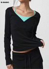 [B-BASIC] Ribbed V-Neck Wrap Long Sleeve Tee (2 SIZE)