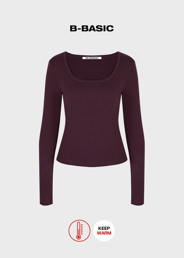 [B-BASIC] Standard Brushed Square Neck Long Sleeve T-Shirt (2SIZE)