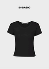 [B-BASIC] U Neck Ribbed Short Sleeve Tee 2 Size